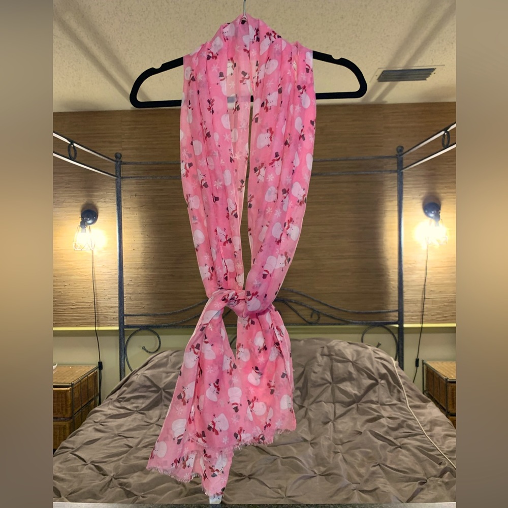 Pink Thin Snowman and Snow Flake Scarf Wrap